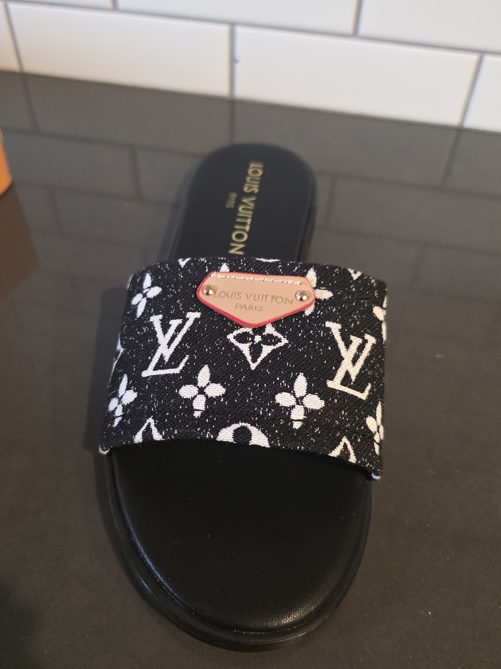 Black and White Slide Sandals - Picture 10 of 10